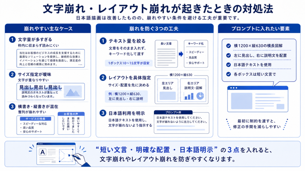 文字崩れ・レイアウト崩れが起きたときの対処法